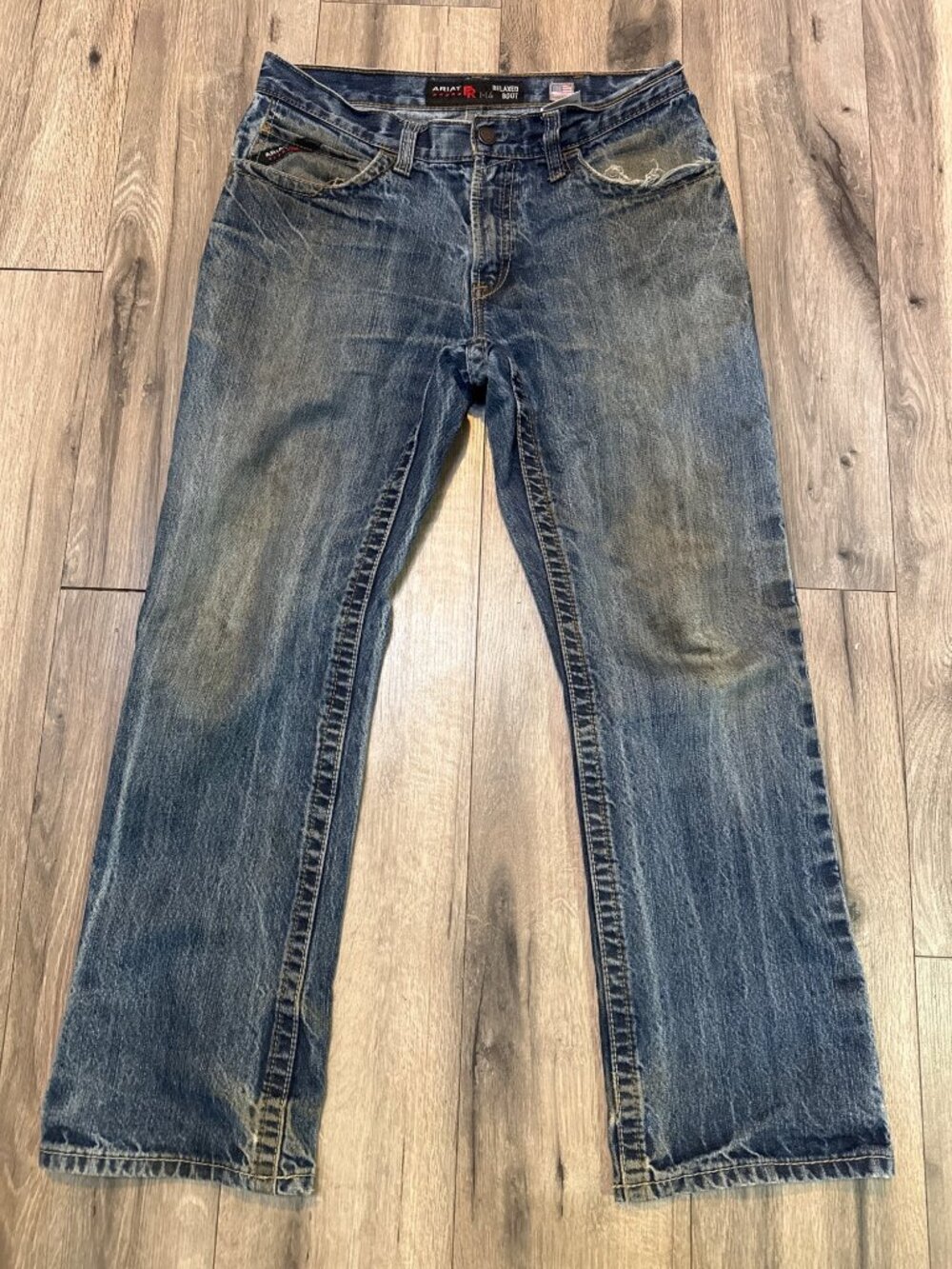 Ariat M4 Relaxed Fit Boot Cut Denim Jeans 32x32 Flame Resistant Distressed Workw